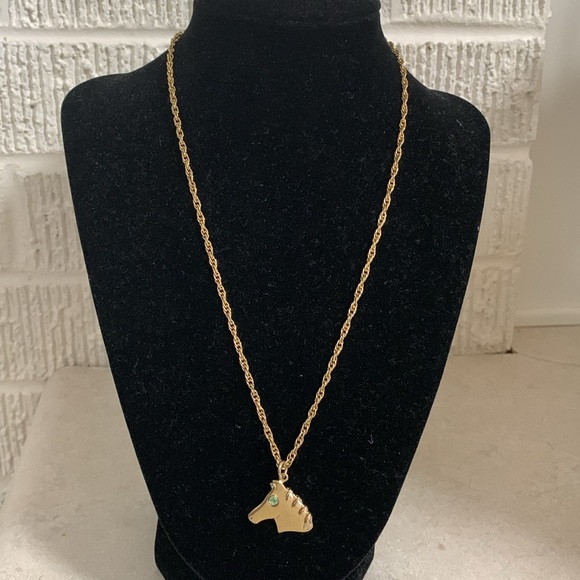Pierre Cardin Vintage Gold Tone Horse Pendant Necklace - Picture 1 of 14